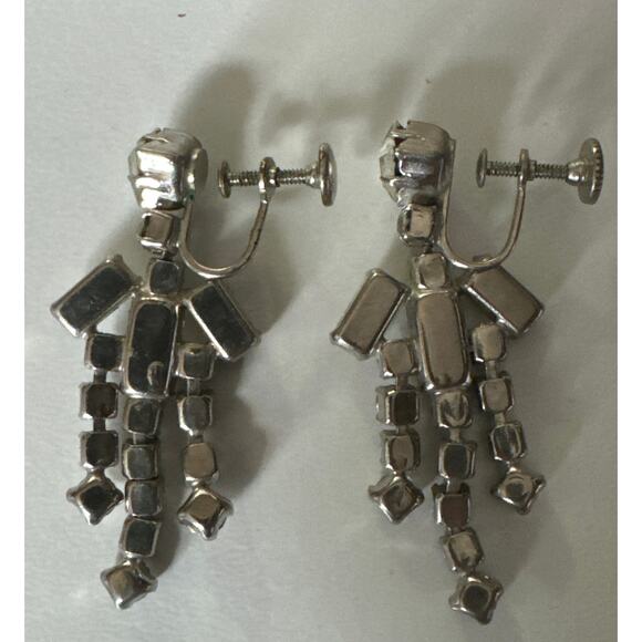 Vintage Art Deco-Style Clear Rhinestone Statement Chandelier Clip On Earrings - Picture 8 of 10